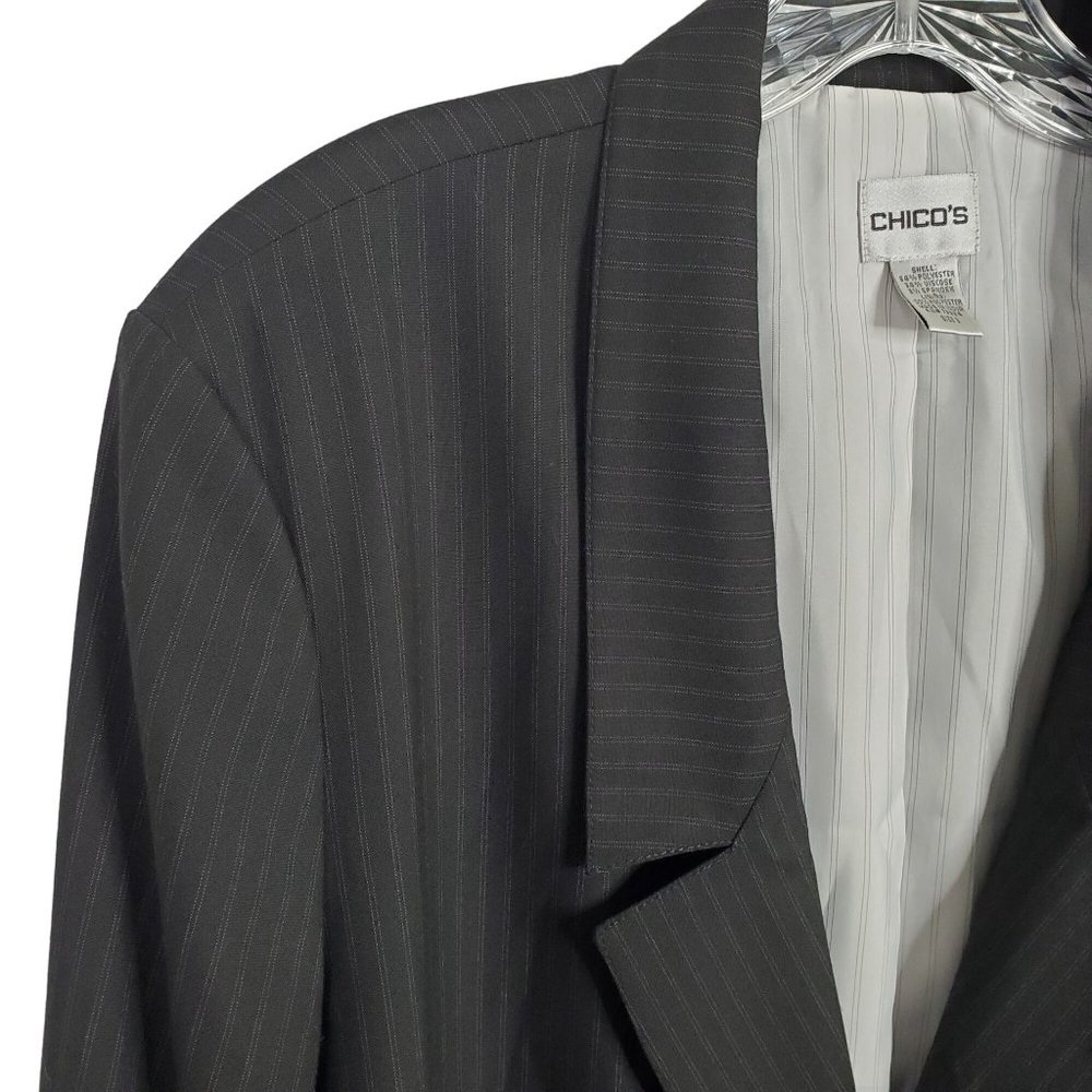 Chico's 3 Size XL Jacket Blazer Menswear Inspired Pinstripe Lined Pockets Black - Picture 5 of 9